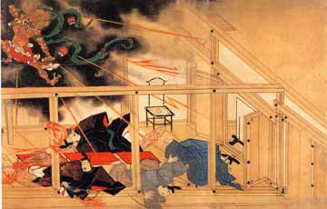 国宝「菅原道真の怨霊が雷を天皇の宮殿に投げ落とした」という絵