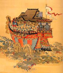 祇園祭　山鉾のほんとの巡行 : 幸野楳嶺による「凱旋船鉾」と銘された掛軸
 

