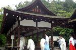 千日詣の愛宕さん : 橋殿にて着座、大祓祝詞を奏上